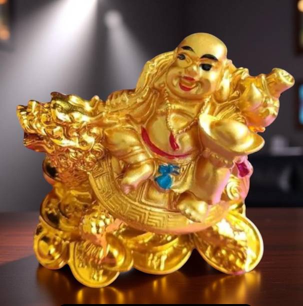Idiol Golden Laughing Budd Turtle with Gold Decorative Showpiece for Home & Office Decorative Showpiece  -  6 cm