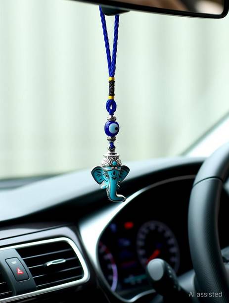 REIKI CRYSTAL PRODUCTS Hanging Ganesha Face With Evil Eye Bead For Home Decor, Office, Window, Gate, Balcony and Car Hanging Item Showpiece Decorative Showpiece  -  15 cm