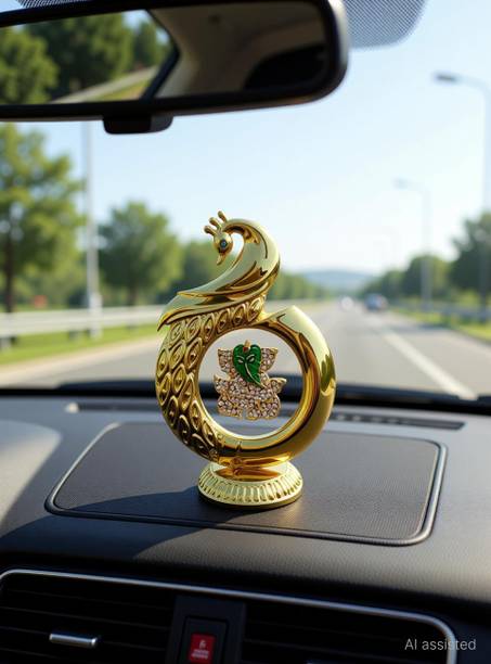 INTERNATIONAL GIFT Gold Plated Ganesh Idol In Peacock Shape | For Car Dashboard Decorative Showpiece - 16 cm