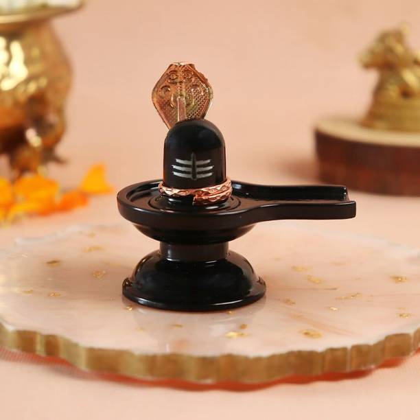 The Spiritual Living Pure Zinc Metal Shivlingam Stand with Copper Naag Idol | Shivling For Puja | Decorative Showpiece  -  5 cm