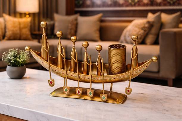 LoveKush HANDICRAFTS LKH-0011 METAL BOAT WITH PEN HOLDER Decorative Showpiece  -  28 cm
