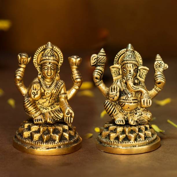 Ekhasa 100% Pure Brass Ganesh Lakshmi Idol for Pooja | (Combo) Decorative Showpiece  -  7 cm