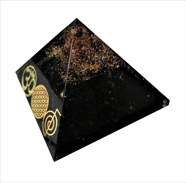 Purpledip Black Tourmaline Orgone Pyramid with Reiki Symbols and Crystal Quartz Energy Rod: Good Luck Healing Charm Decorative Showpiece  -  6 cm