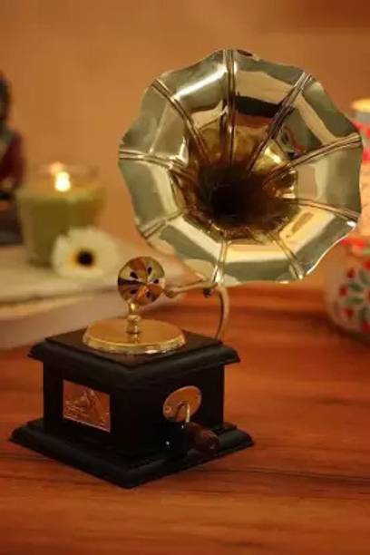 piekna Brass Vintage Dummy Gramophone Showpiece 23 cm | Antique Style Decorative Decorative Showpiece  -  23 cm