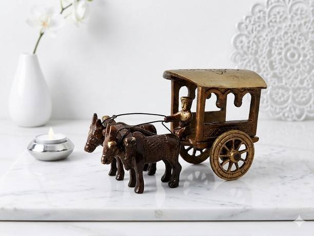 RoyalRajaRani Vintage Brass Bullock Cart Decorative Showpiece Decorative Showpiece - 6 cm