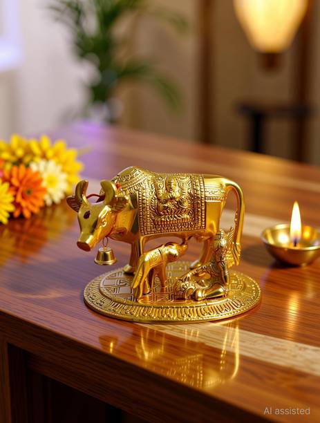 The Uk handicraft KAMDHENU DECOR| KAMDHENU COW IDOL | KAMDHENU | KAMDHENU COW Decorative Showpiece  -  11 cm