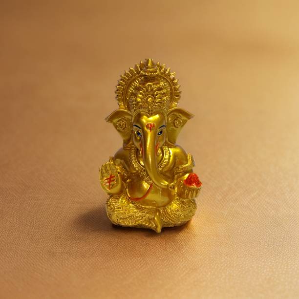 Vivaan Exim Golden Ganesh Ji Resin Idol for Car Dashboard – 3.5 Inch Decorative Showpiece  -  9 cm