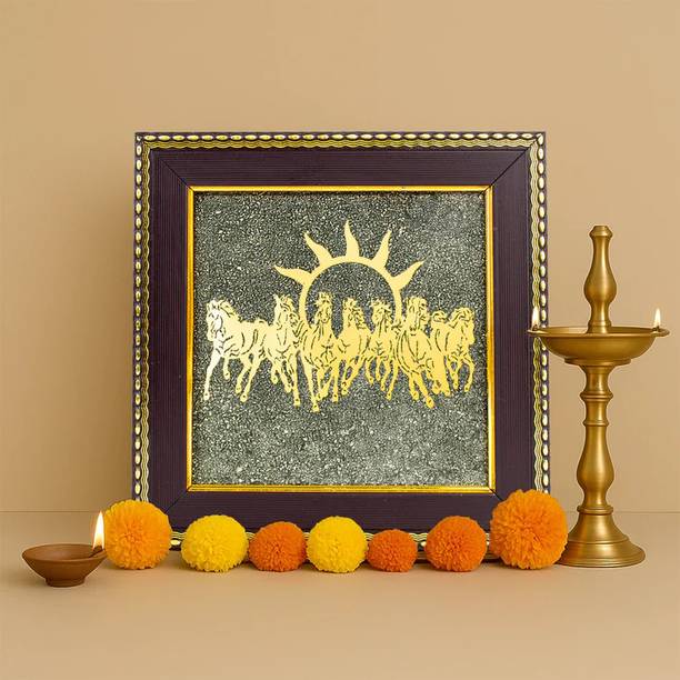 Swara Agate 7 Horses on Raw Pyrite Frame | Feng Shui Wealth & Success Decor, Positive Energy Decorative Showpiece  -  19 cm