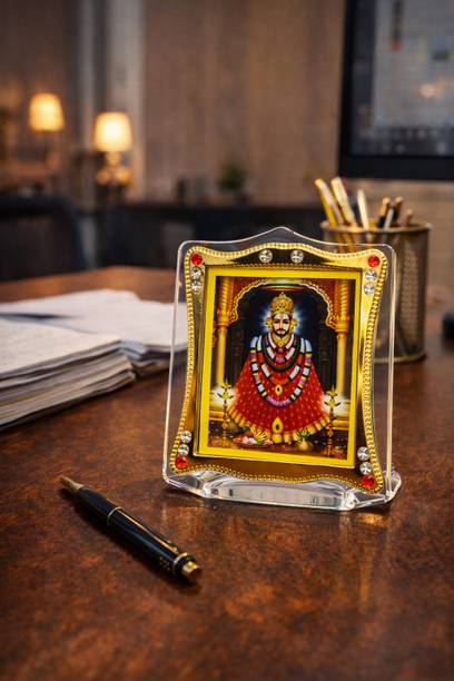 SHRI KHATUSHYAM CREATION Khatu Shyam Ji Car Dashboard Deity Frame | Gold & Red Decorative Crystal Decorative Showpiece  -  10 cm