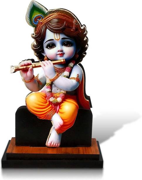De-Ultimate Mdf Cutout Bal Krishna/kahna/kanhaiya 2d Wooden Sticker Car Dashboard God Stand Decorative Showpiece  -  10 cm