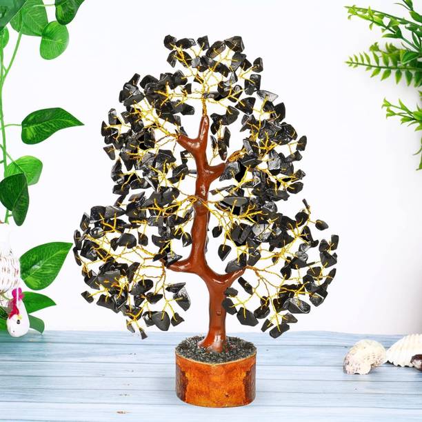 Multiagate Black Tourmaline Crystals Tree - Tourmaline Gemstone Feng Shui Tree Decorative Showpiece  -  25 cm
