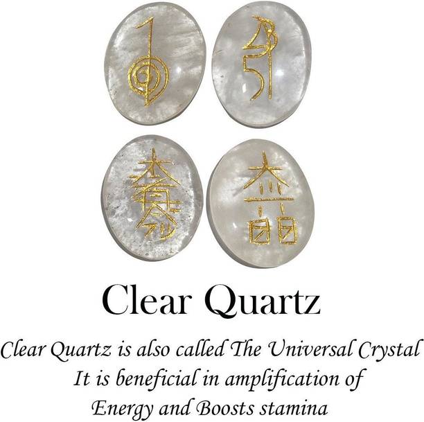 REIKI CRYSTAL PRODUCTS Clear Quartz Cabochon Reiki Symbol Set Reiki Healing Stone 4 piece Set Natural Crystal Gemstone for Healing and Increase Energy Decorative Showpiece  -  3 cm
