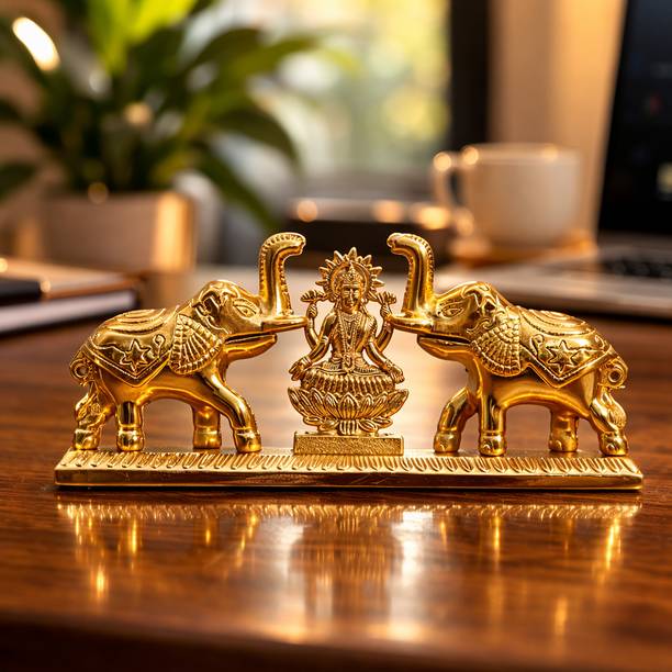 Chhariya Crafts Elephant Pair With Laxmi Chandan Roli Kumkum Box for Gift and Pooja Purpose Decorative Showpiece  -  7 cm