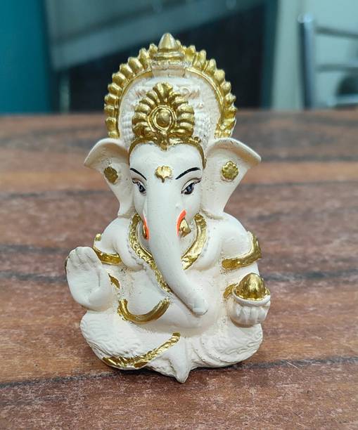 jpcreationss White&Gold Ganesha Decorative Showpiece  -  8.5 cm