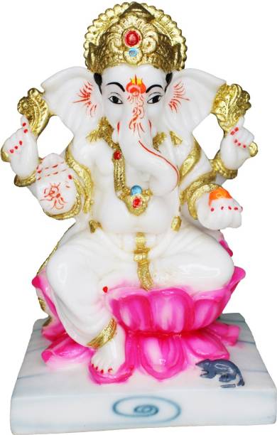 Om ssvmb9 Ganesh Idol Ganesha Statue Ganesh Ji Murti Lotus Base (Height:- 8 Inch) Decorative Showpiece  -  21 cm