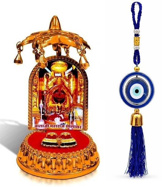 Adiguru Salasar Balaji Divine Chatra Statue With Hanging Evil Eye For Car Dashboard Decorative Showpiece  -  10 cm