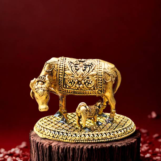 Craftcart Cow Calf Brass Idol | Wax Casting | Lightweight | w: 80g | Decorative Showpiece  -  3.9 cm