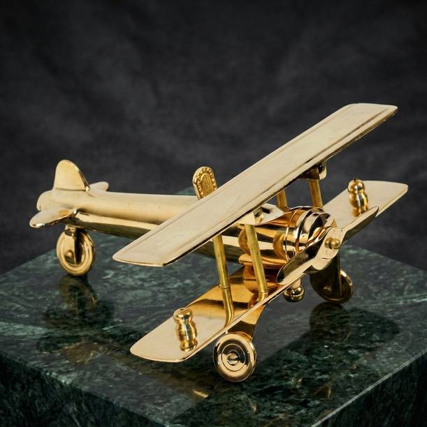 origant homes Royal Antique Brass Biplane - Vintage Aircraft Showpiece for Desk & Home Decor Decorative Showpiece  -  16.5 cm