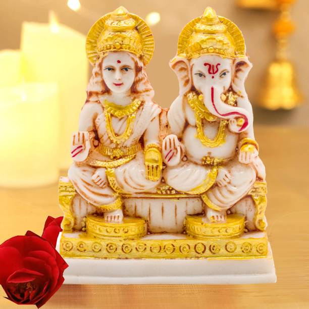 Kitlyn Laxmi Ganesh Statue Murti Marble Finish Laxmi Ganesh Idol, Ganesh Ji Murti Decorative Showpiece  -  12 cm