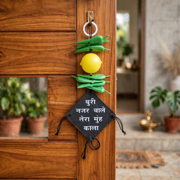 AirSoft Buri Nazar Evil Eye Nimbu Mirchi Door Hanging Protection Vastu Home Suraksha Decorative Showpiece - 15 cm