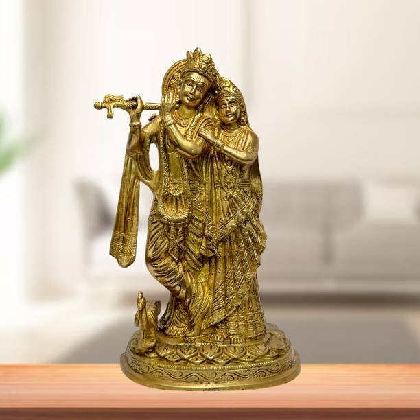 BrassAura Brass Radha Krishna Brass Murti Murli Kishan Playing Flute Radha Idol 3.5 Kg Decorative Showpiece  -  27.5 cm