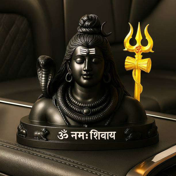 shyam lalla handicraft Premium Big Adiyogi Shiva Idol with Gold Plated Trishul for Home & Car dashboard Decorative Showpiece  -  12 cm
