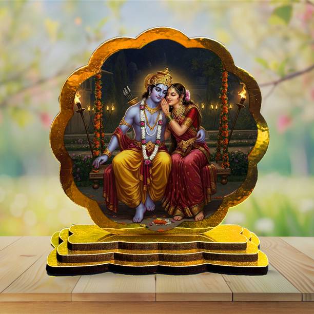 ar creative Radha Krishna Car Dashboard Idol for Car Home Office Wooden Decorative Statue Decorative Showpiece  -  9 cm
