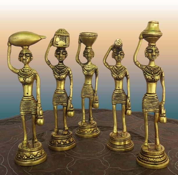 SJL Idol Farmer Lady Daily Life-Set of 5 for Home,Office,Decor|Item Finish-Antique Decorative Showpiece  -  21 cm
