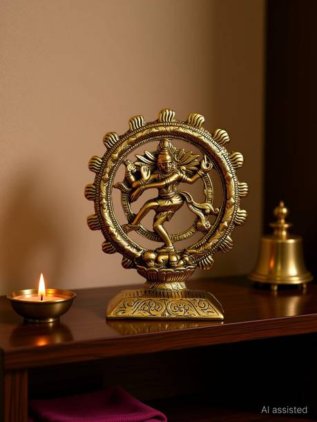 RUHVANA Lord Natraj Statue Idol for Home & Office Decor Golden Finish Decorative Showpiece  -  18.03 cm