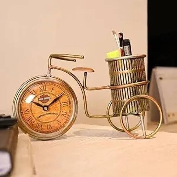 exportiq international Vintage Style Bicycle Clock with Pen Holder for Office,Home Decoration Decorative Showpiece  -  25.4 cm