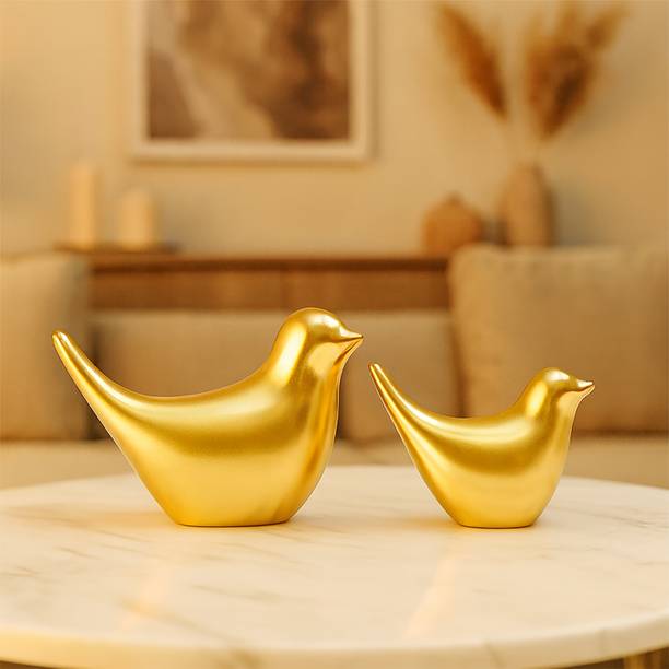 KAVIART Golden Birds Figurine Set | Luxury Home Decor for Home & Office Decorative Showpiece  -  13 cm