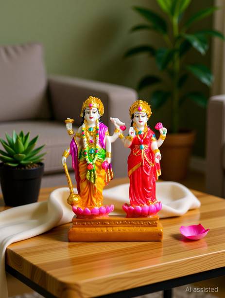 sacred needs Sacred Needs Marble Dust Vishnu Lakshmi Idol – 4.6 Inch (11.7 cm) Height Decorative Showpiece  -  11.7 cm