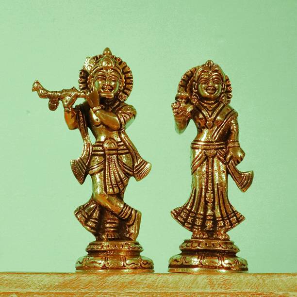 Antiqar Radha Krishna Brass Idol | Handcrafted Art for Worship | Home & Office Decor डेकोरेटिव शोपीस  -  15 cm