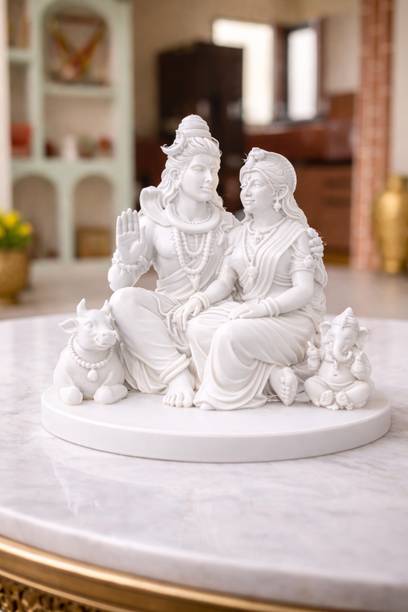 kalakkriiti Shiv Parivar Idol Shiva Parvati Ganesha Nandi Eco Friendly Murti Decorative Showpiece  -  10 cm