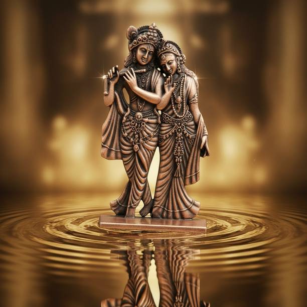 ringzinnie Radha Krishna Both Side Metal Showpiece for Car Dashboard & Spiritual Home Decor Decorative Showpiece  -  10 cm