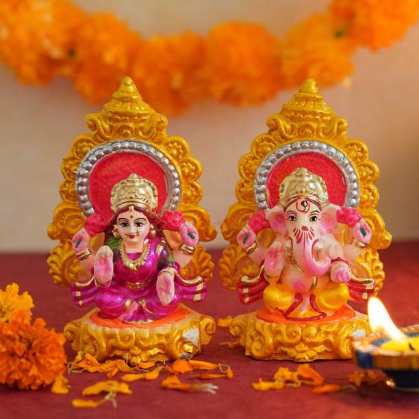 TIED RIBBONS Lord Laxmi Ganesh Idol Statue God Murti for Home Temple Decorative Showpiece  -  12 cm