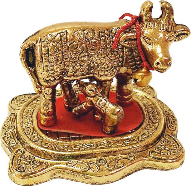 PICCOTI Metal Kamdhenu Cow with Calf for Prosperity Decorative Showpiece  -  3 cm
