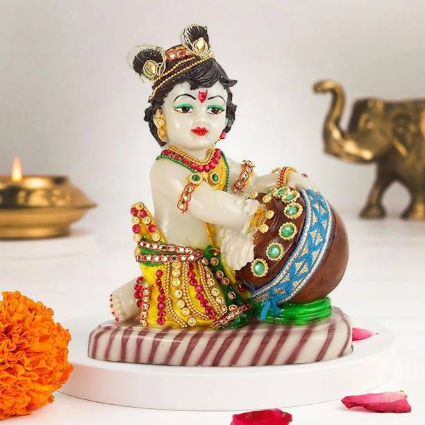 sanskaari Lord Krishna Makhan Chor Idol,Krishna Makhan Chor statue Decorative Showpiece  -  14 cm