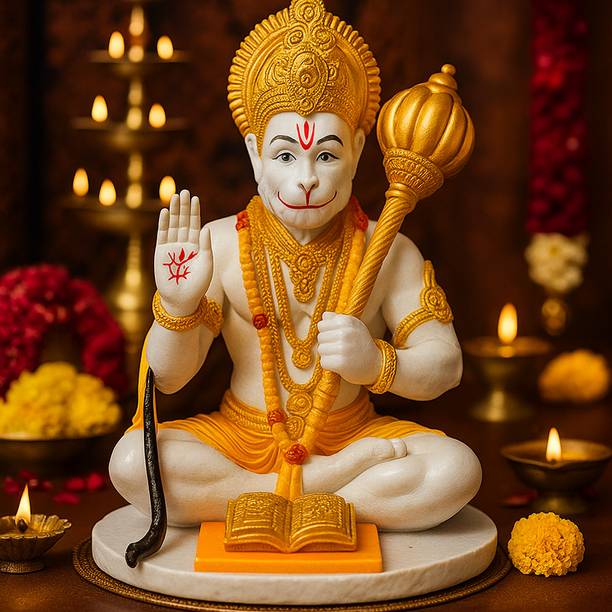 NIHARIKA HANDICRAFT Hanuman Ji Idol for Car Dashboard & Home | Small Marble Look Bajrangbali Decorative Showpiece  -  8.5 cm