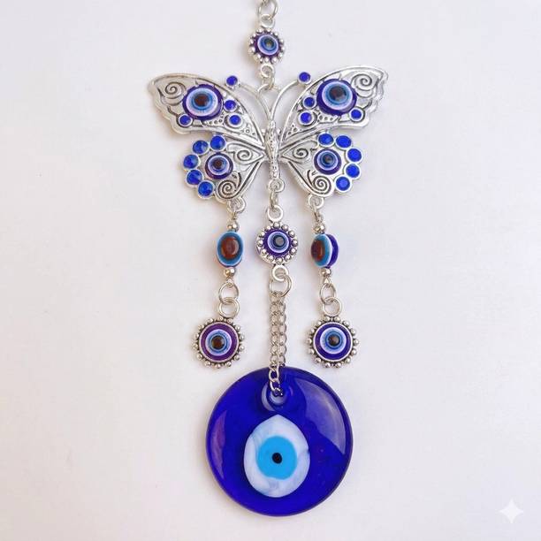 yogi Premium Blue Evil Eye Butterfly Wall Hanging Decorative Showpiece  -  25 cm