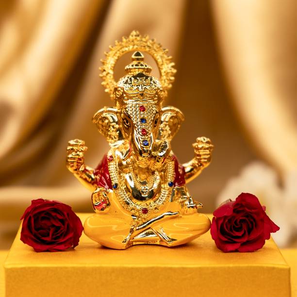 Ekhasa Dagdusheth Ganesh Idol for Car Dashboard | Vinayak Idols for Home Decor | Decorative Showpiece  -  7.5 cm