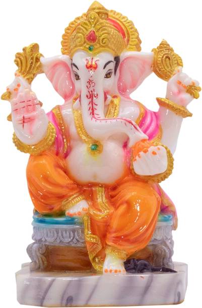 KraftsKala Marble Dust Ganesha Idol Ganpati Murti Vinayak 6 Inch Puja Decor Decorative Showpiece  -  15 cm