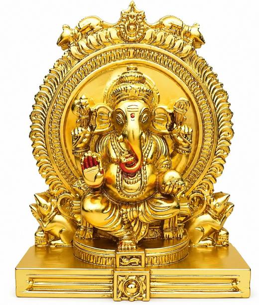 SRK ONLINE RETAILER Lord Ganesha Idol 4 Inch Gold Finish Decorative Statue for Home Temple Decorative Showpiece - 10.16 cm