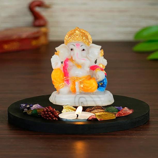 Awesome Craft Ganesha Ji God Murti Beatiful Small Ganesha Hindu Figurine Showpiece Statue Decorative Showpiece  -  8 cm