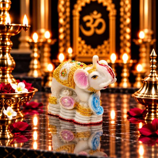 PUCHCHI Royal Elephant Shubh Hathi Artistic Idol Decorative Showpiece  -  4.2 cm