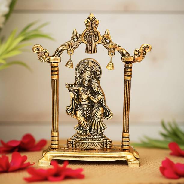 LAXA Golden Metal Radha Krishna Idol with Bells | Handcrafted Murti for Home & Pooja डेकोरेटिव शोपीस - 18 cm