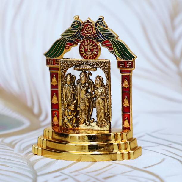 Chhariya Crafts Metal Ram Darbar With Hanuman Ji Idol Statue Murti For Home And Office Decorative Showpiece  -  10 cm