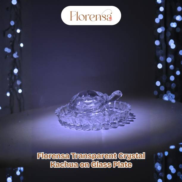 Florensa Transparent Crystal Kachua with Plate Decorative Showpiece  -  4 cm