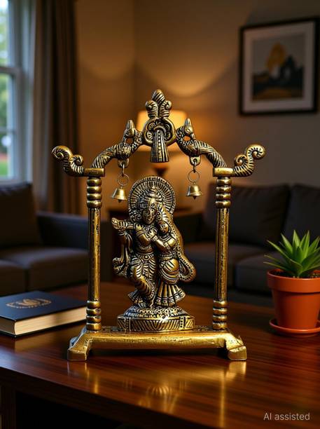 WORLDOFCRAFT Radha Krishna Bell Statue Handcrafted Figurine | Auspicious Idol Religious Gift Decorative Showpiece  -  18 cm