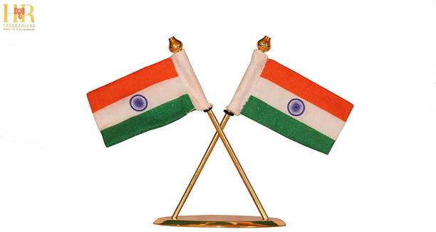 hr enterprises [Double Flag],National Flag of India,Khadi Flag for Office,Car Dashboard,Gifts Decorative Showpiece  -  10.8 cm